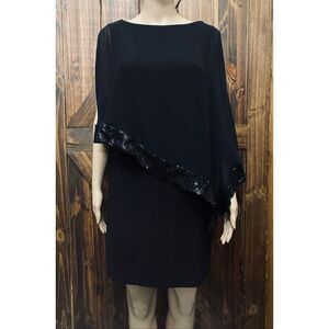 Cache’ Black Sequin Holiday Party Cape Mini Dress Sz 2